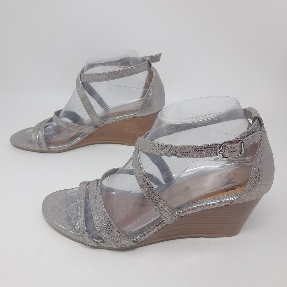 Sofft 8 M Sandals Mecina Wedge Silver Metallic Criss Cross Straps